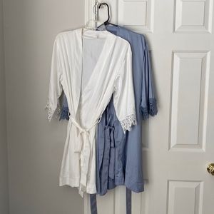 2 satin robes - white & blue